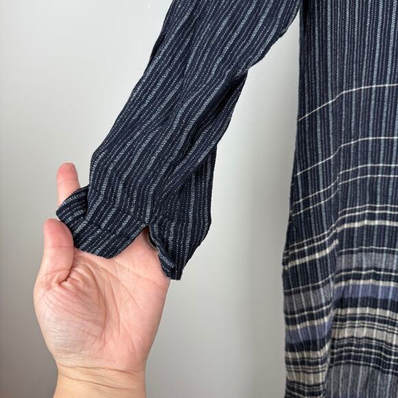 Wrap London Popover Dress Women's 14 Navy Blue Gray Striped Long Sleeve Preppy - Picture 6 of 9